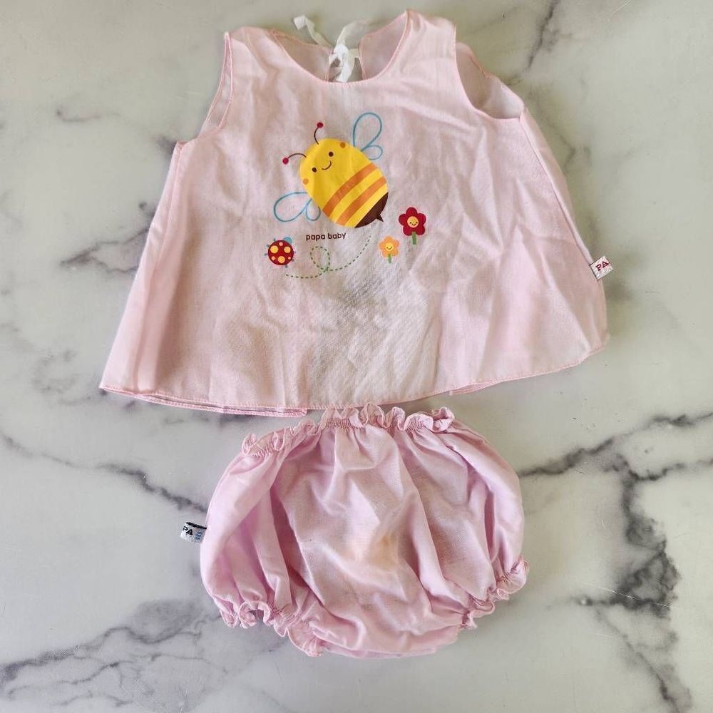 Baby girl Thai 2 piece pink summer lightweight breezy outfit 0-3 month bumblebee